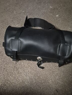 Black Leather Motorcycle Tool Roll Bag